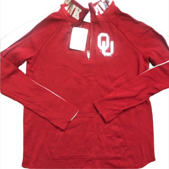 PINK by VS Blingy OU Sweatshirt! Crimson & Cream SZ SMALL - Picture 3 of 4